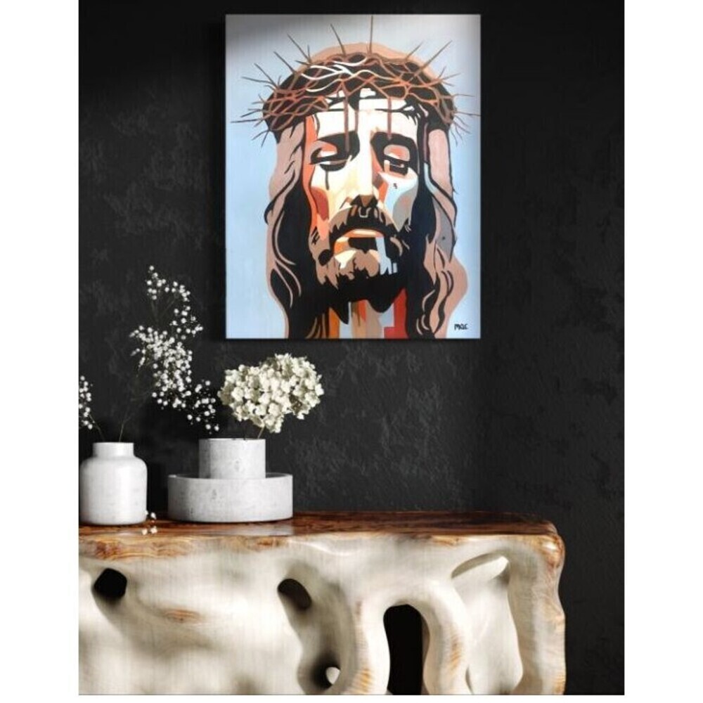 Original Acrylic Painting  "Sacred Head Now Wounded"  22 x 28 Signed by Artist - Picture 2 of 4